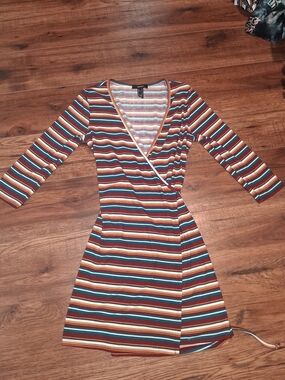 Forever 21 Multicolor Striped Long-Sleeve Wrap Dress